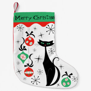 Retro Xmas Cat Merry Christmas 1-sided Small Christmas Stocking