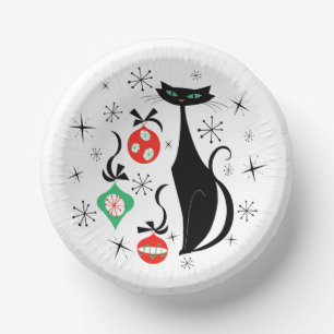 Retro Xmas Cat round Paper Plate