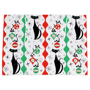 Retro Xmas Cat Stripe Multi Large Gift Bag