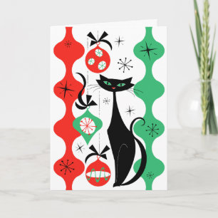 Retro Xmas Cat Text Holiday Card