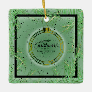 Retro Xmas Frame Branches Merry Christmas Ceramic Ornament