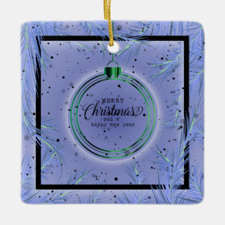 Retro Xmas Frame Branches Merry Christmas Ceramic Ornament