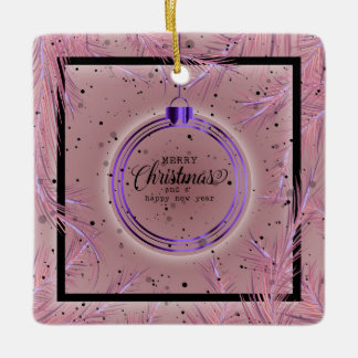 Retro Xmas Frame Branches Merry Christmas Ceramic Ornament