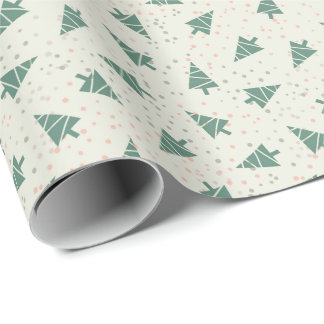 Retro Xmas Trees & Dots Pattern Wrapping Paper