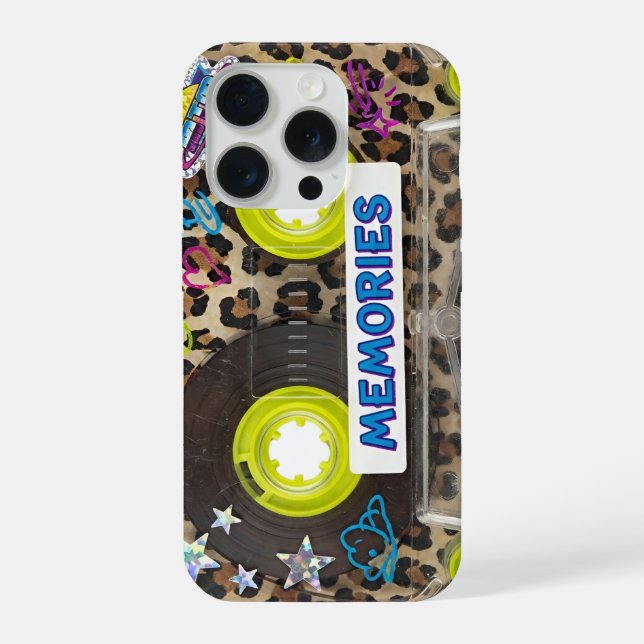 Retro Y2K Cassette Tape 1980s Leopard Print aesthe iPhone Case (Back)