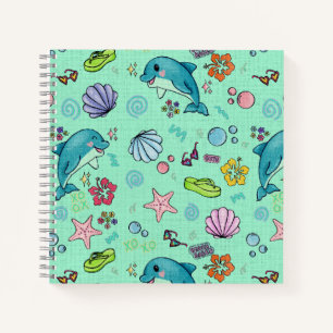 Retro Y2K Dolphin & Beach Day Notebook