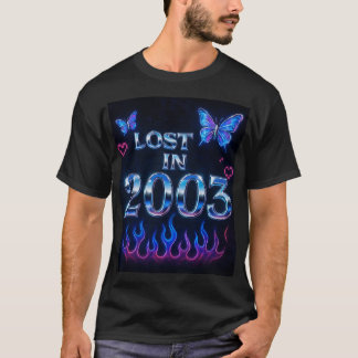 Retro Y2K "Lost in 2003" Chrome Text T-Shirt with