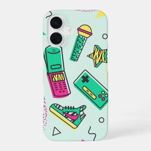 Retro Y2K Memphis Tech Pop iPhone 16 Case (Back)