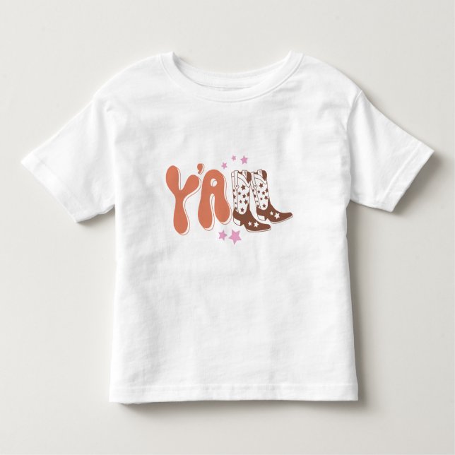 Retro "Y'all" Toddler T-Shirt with Boot Design (Front)