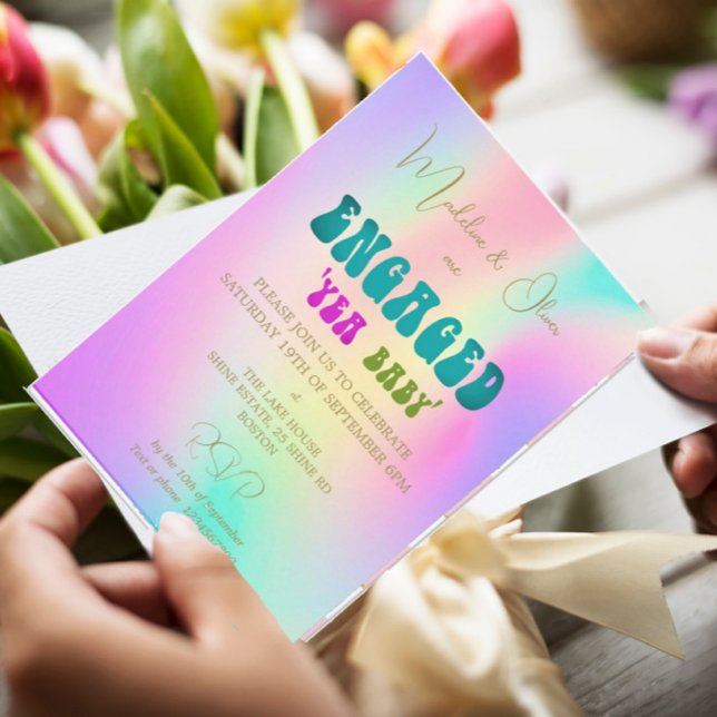 Retro Yea Baby Colourful Engagement Invitation (Creator Uploaded)