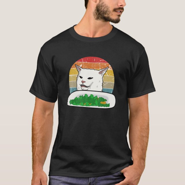 Retro Yelling Confused Cat Internet Meme Vegan Kit T-Shirt (Front)