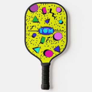 Retro Yellow 80s Memphis Abstract Style Pickleball Paddle