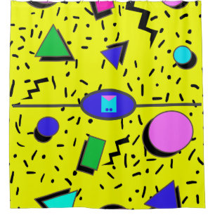 Retro Yellow 80s Memphis Abstract Style Seamless Shower Curtain