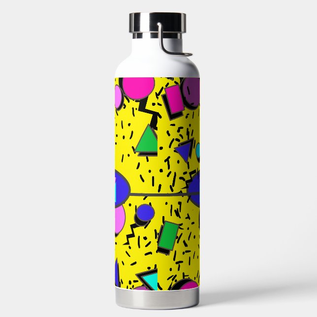 Retro Yellow 80s Memphis Abstract Water Bottle (Left)