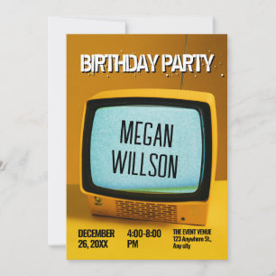 Retro yellow and black tv birthday invitation
