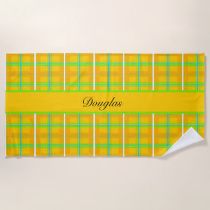 Retro Yellow and Blue Douglas Tartan, custom Beach Towel