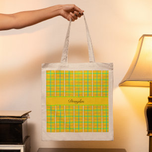 Retro Yellow and Blue Douglas Tartan, custom Tote Bag