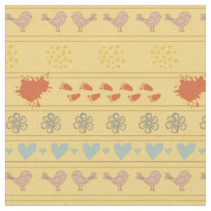 Retro yellow and colourful pattern of birds, fabric