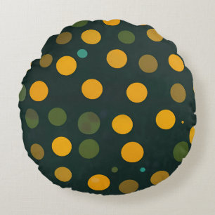 Retro Yellow and Green Polka Dot Pattern Round Cushion