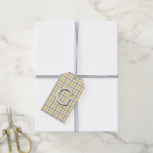 Retro yellow and grey houndstooth plaid pattern gift tags