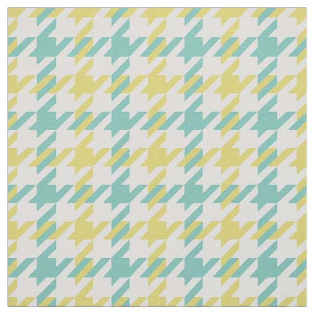 Retro yellow and mint houndstooth plaid pattern fabric (Swatch)