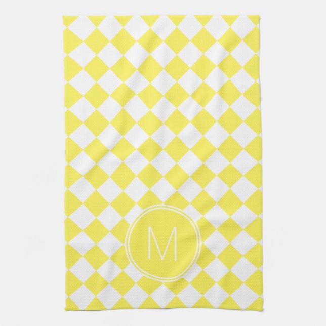 Retro Yellow and White Chequered Check Tea Towel (Vertical)