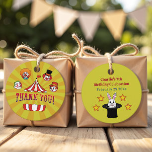 Retro Yellow Big Top Circus Cute Cartoon Thank You Favour Tags