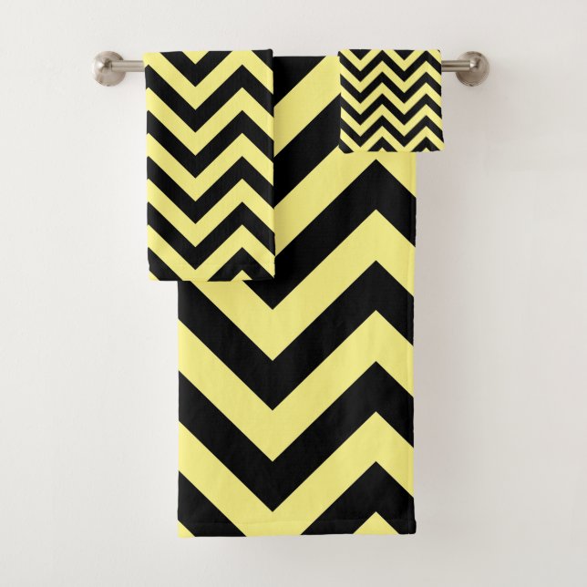 Retro Yellow Black Stripes Art Deco  Bath Towel Set (Insitu)