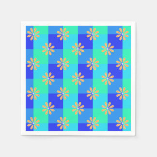 Retro Yellow Bloom Chequerboard Pattern Napkin