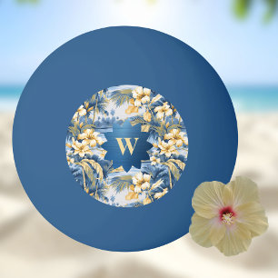 Retro Yellow Blue Floral n Tropical Palms Initial  Ping Pong Ball