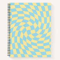 Retro Yellow Blue Pastel Warped Checks Chequered 