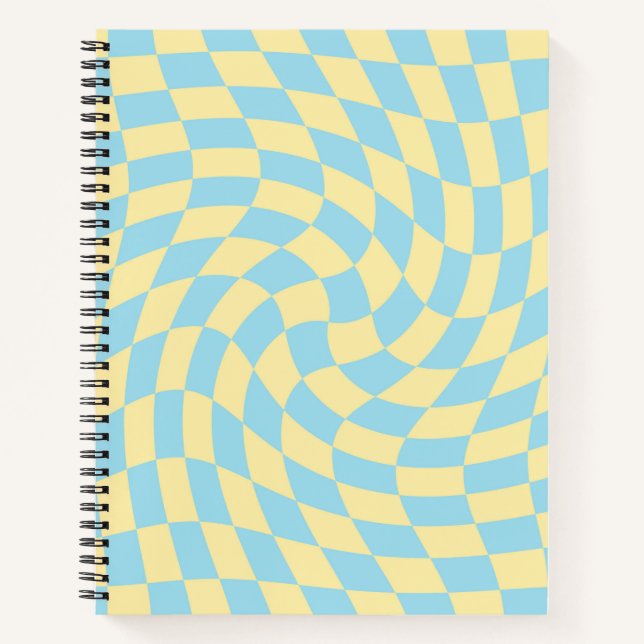 Retro Yellow Blue Pastel Warped Checks Chequered  Notebook (Front)