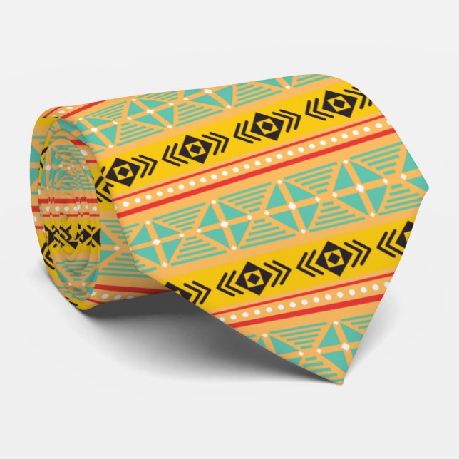 Retro yellow blue pattern for him tie (Rolled)