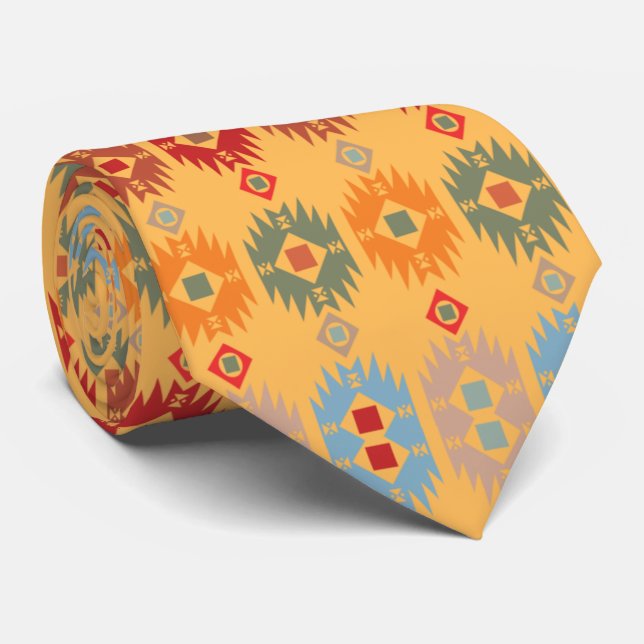 Retro yellow blue red pattern for him tie (Rolled)