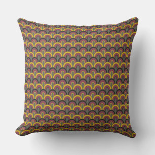 Retro Yellow Brown Black Fifties Pattern Cushion