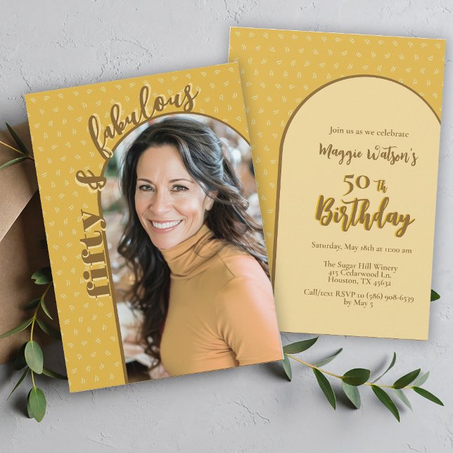 Retro Yellow Brown Fifty Fabulous 50 Birthday  Invitation (Creator Uploaded)