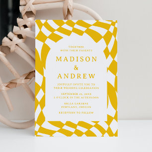 Retro Yellow Chequerboard Wedding Invitation