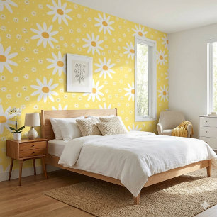 Retro Yellow Daisy Floral Pattern Groovy 70s Wallpaper