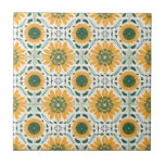 Retro Yellow Daisy Flower Green pattern Tile<br><div class="desc">This design may be personalised by choosing the Edit Design option. You may also transfer onto other items. Contact me at colorflowcreations@gmail.com or use the chat option at the top of the page if you wish to have this design on another product or need assistance. See more of my designs...</div>