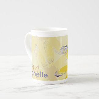 Retro Yellow Daisy Monogrammed Bone China Mug