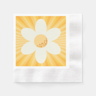 Retro Yellow Daisy Party Napkins   Groovy Boho Flo