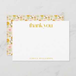 Retro Yellow Floral Custom Bridal Shower Thank You Card