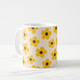 Retro Yellow Floral Pattern Cute Botanical Coffee Mug