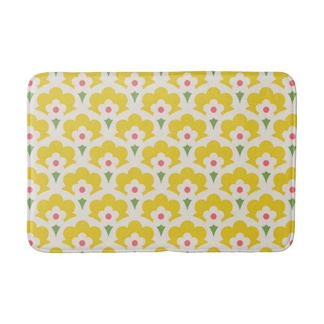 Retro Yellow Flower Garden Pattern Bath Mat (Front)