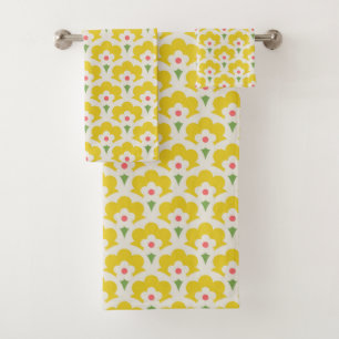 Retro Yellow Flower Garden Pattern Bath Towel Set