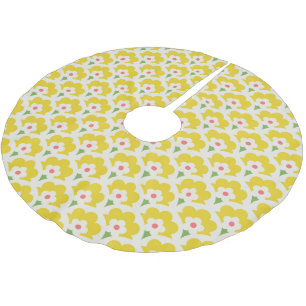 Retro Yellow Flower Garden Pattern Brushed Polyester Tree Skirt