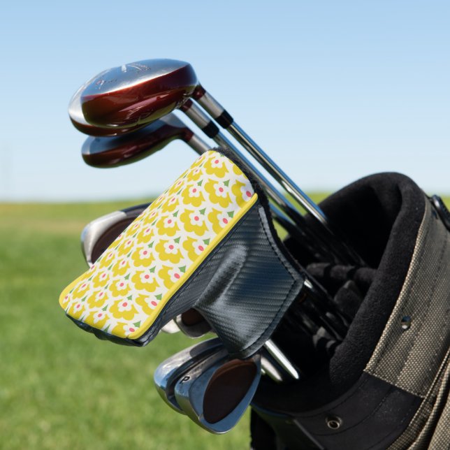 Retro Yellow Flower Garden Pattern Golf Head Cover (In Situ)