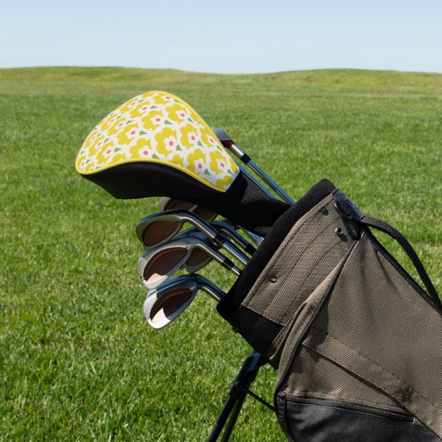 Retro Yellow Flower Garden Pattern Golf Head Cover (In Situ)