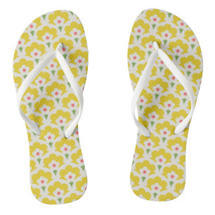 Retro Yellow Flower Garden Pattern Jandals