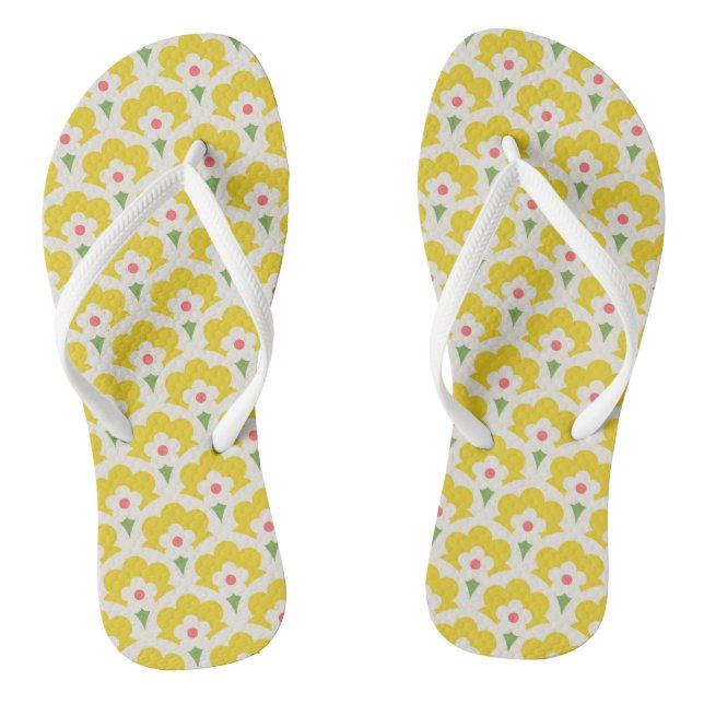 Retro Yellow Flower Garden Pattern Jandals (Footbed)